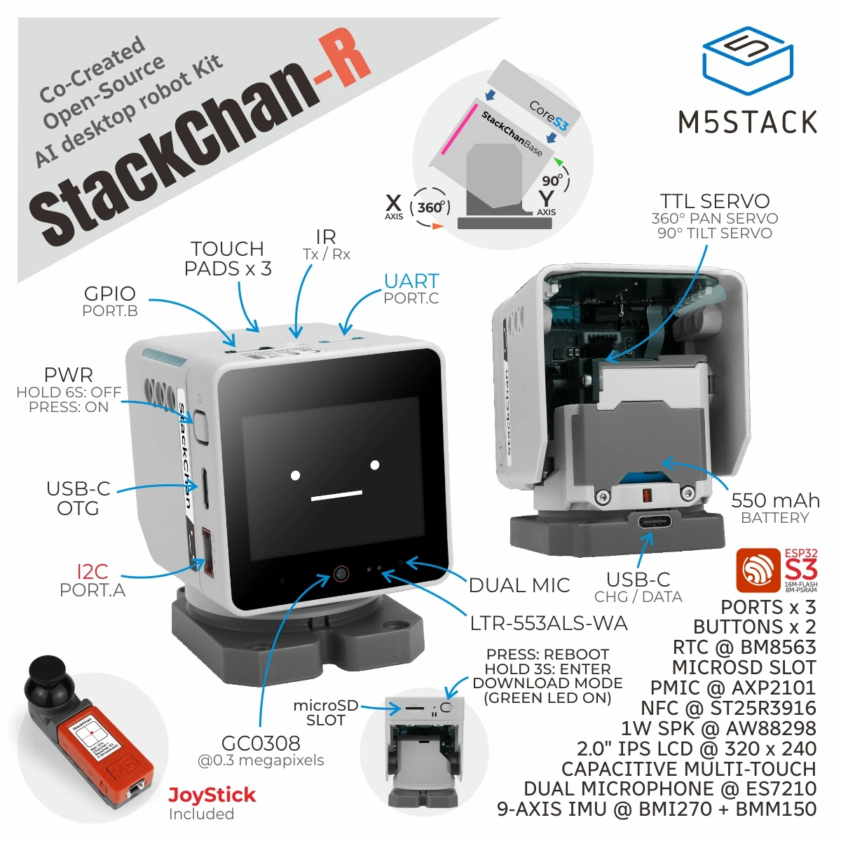 M5Stack Official Stackchan Kawaii Co-Created Open-Source Al Desktop Robot Kit with Remote Control (ESP32-S3)