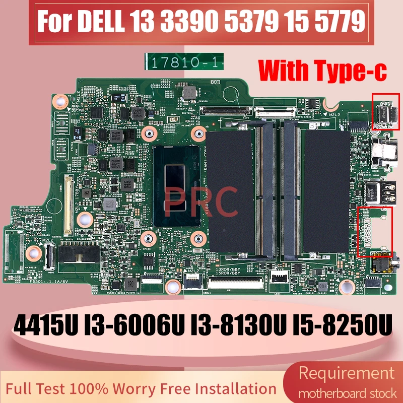 

17810-1 For DELL 13 3390 5379 15 5779 Laptop Motherboard 4415U I3-6006U I3-8130U I5-8250U 0K3GFH TYPE-C Notebook Mainboard