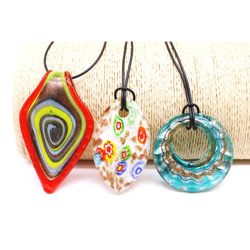 3PCS Different Shapes Glass Murano Pendant Necklace Jewelry Fashion