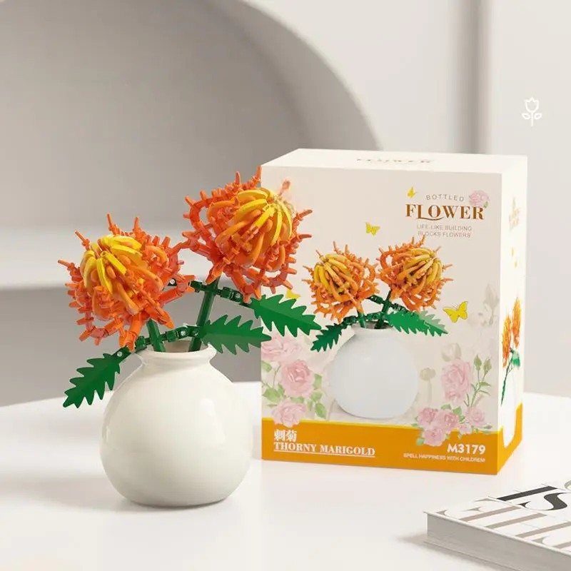 OUZEY Blumenarrangement-Bausteine mit Vase, über 14 DIY-Blumenmodellbausätze, kreatives Desktop-Dekor, Geschenk für Mädchen und Jugendliche