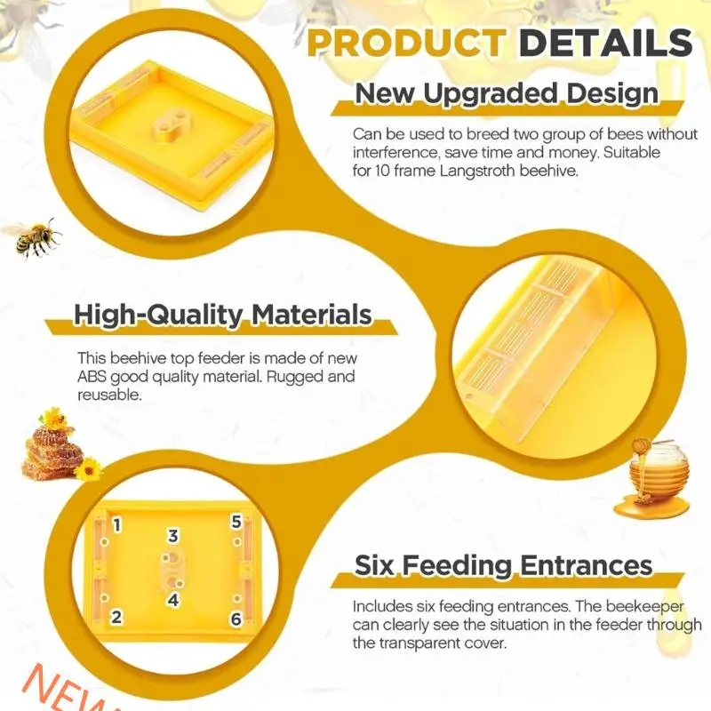 وحدة تغذية خلايا النحل ذات سعة كبيرة 50 × 40 × 4.5 سم تغذي 2 مستعمرات في نفس الوقت ملحقات تربية النحل مع غطاء آمن