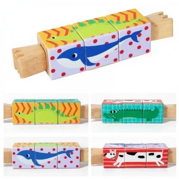 Educational Wooden Puzzle Block Rotating Animals Toy for Children Toddler Puzzles Travel Friendly Design