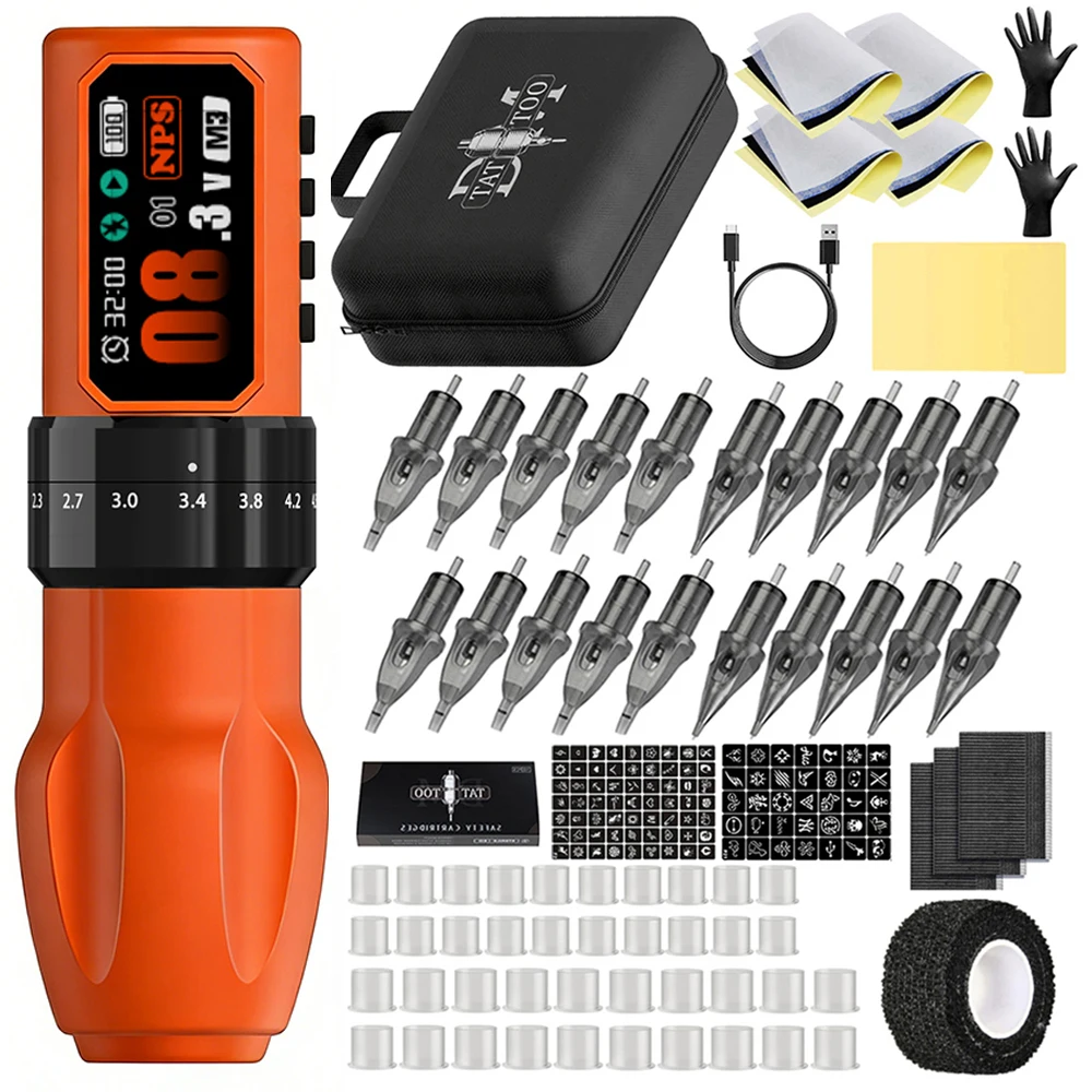 

Профессиональный комплект тату-машины, беспроводная ручка для татуировки с регулируемым ходом, емкость аккумулятора 2200 мАч с чашкой для чернил для татуировки, игла для татуировки