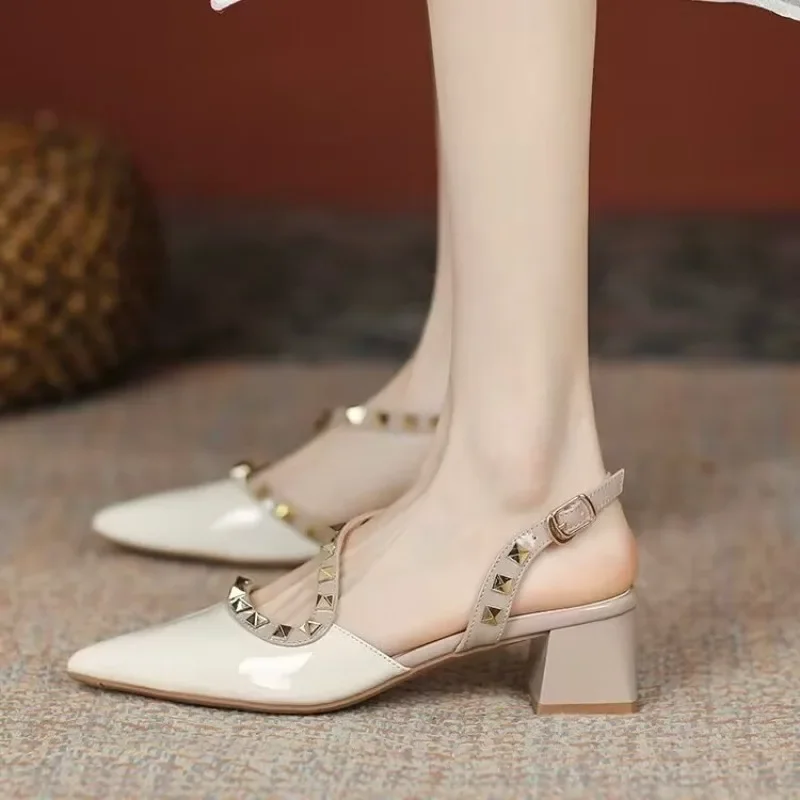 

Summer 2025 Women's Pointed Closed Toe Fashion Rivet High Heels Women's Dress Casual Women's Sandals luxury shoes