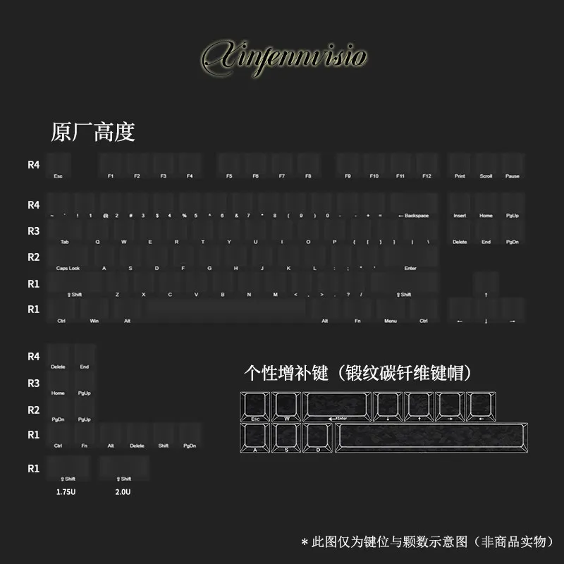 Forged carbon fiber patchwork ROG Daredevil 98he keycaps transparent side engraving 108 keyboard EV63 personality customization