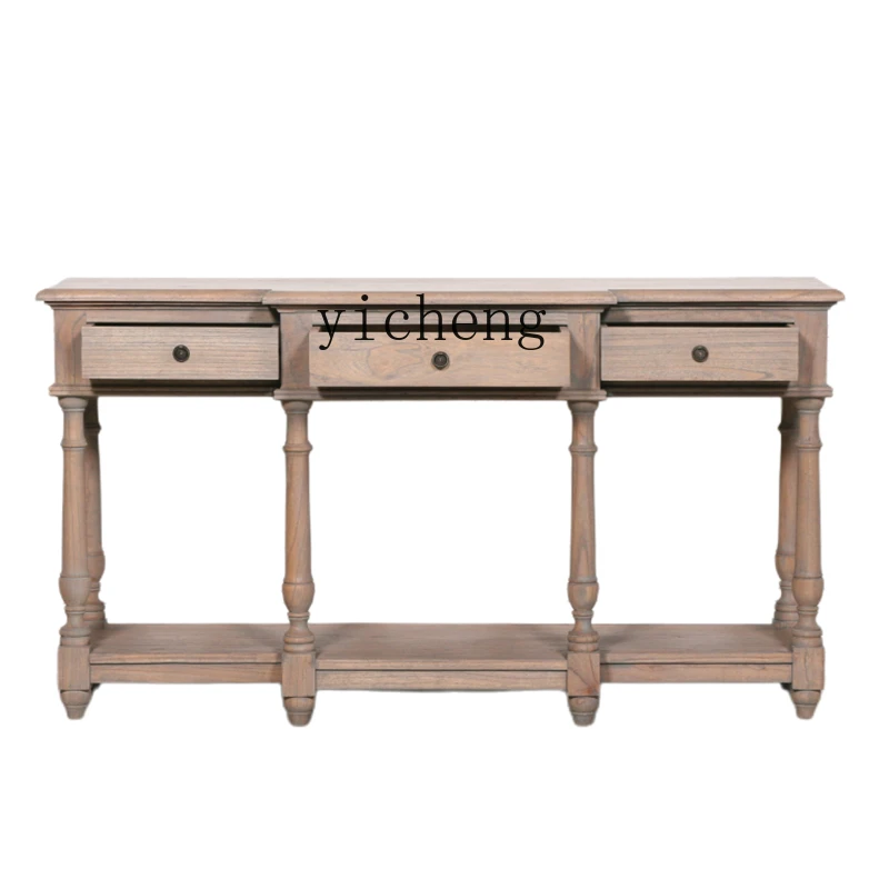 ZK Light Luxury Console Tables Solid Wood Home Console Tables Sub-Wall Console Retro Distressed