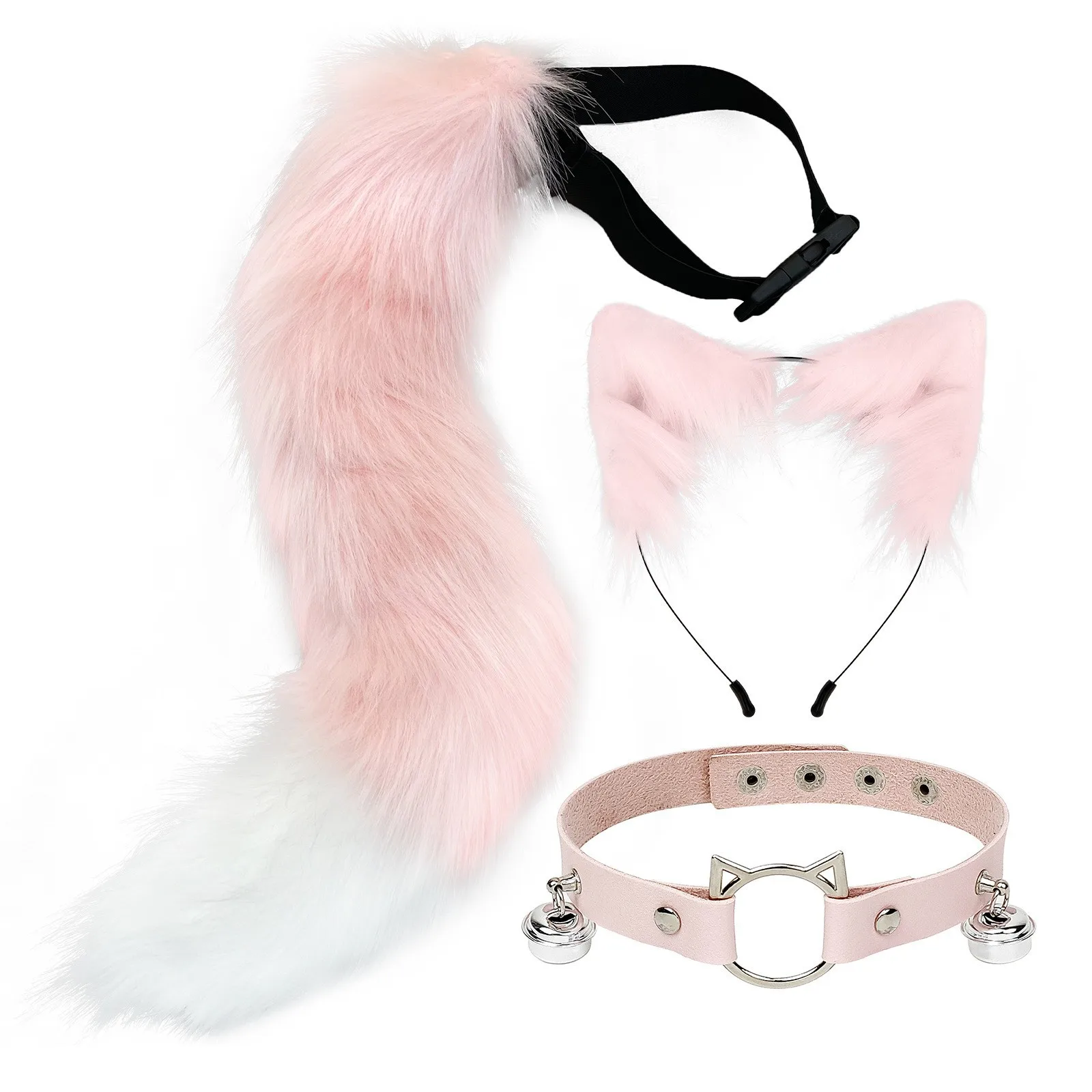 Diadema con orejas de gato Lolita para mujer, ropa de cuello con lazo, cola de gato de felpa, accesorios de disfraz de Cosplay de Anime para fiesta de Halloween