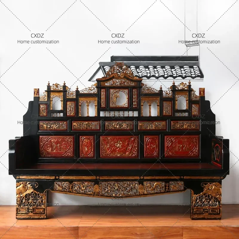 Modern New Chinese Style Solid Wood Carved Floral Sofa Arhat Chair Ming Qing Retro Classic High Back Armrest Decorative