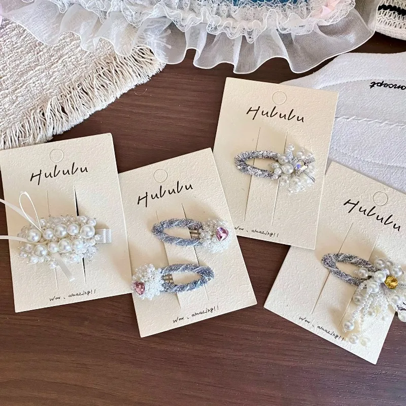 

Silver Beaded Pearl Rhinestone Flower Hair Clips for Kids Delicate Crystal Side Clips BB Barrettes Non Slip Hair Accessories