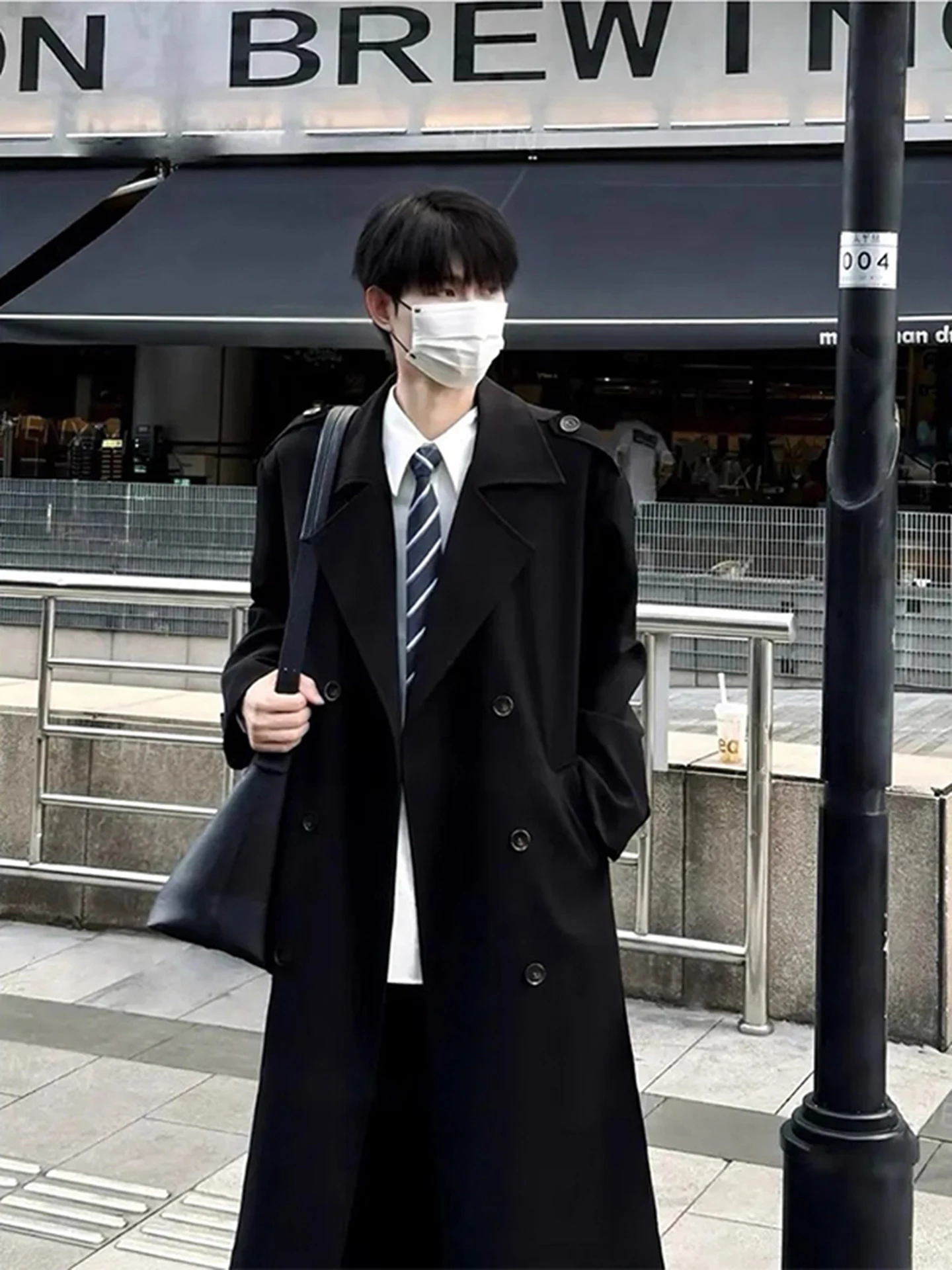 

Bla Briti Sle Men's Long Coat Casual Double Row Buttons Parka Sle Youth Trendy Knitted Fabric Autumn Season Faion