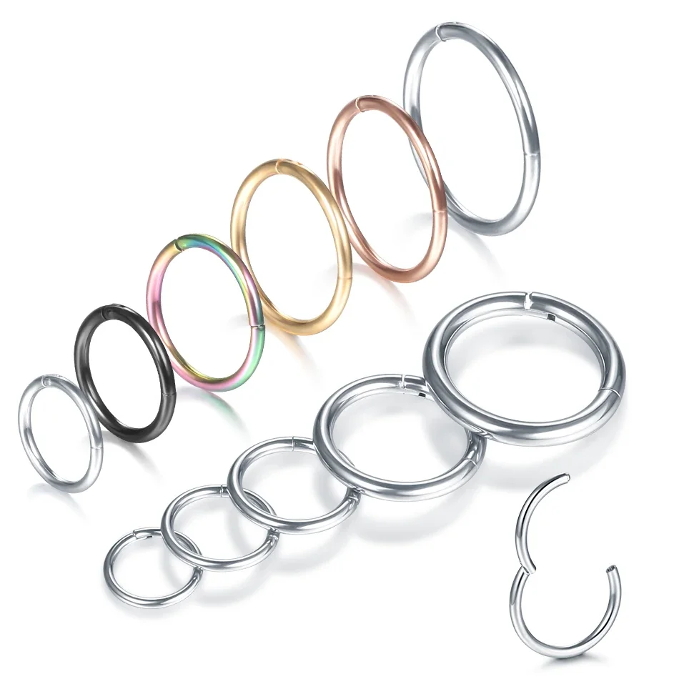 1PC Round Earrings Hoop Stainless Steel Hinged Segment Nose Ring Piercing Clicker Lip Ear Cartilage Helix Piercing Body Jewelry