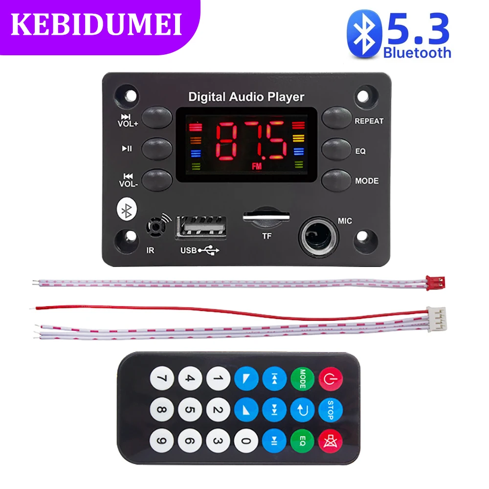 Bluetooth 5.3 MP3 Decoder Board DC 5V-12V MP3 Player with Mic interface Color Sceen USB TF FM Radio Hands-free For Car Speaker