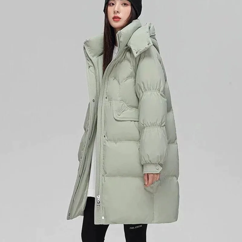 여성 파커 따뜻한 후드 두꺼운 흰색 거위 여성 다운 재킷 2025 새로운 겨울 패션 고품질 여성 다운 재킷 H329