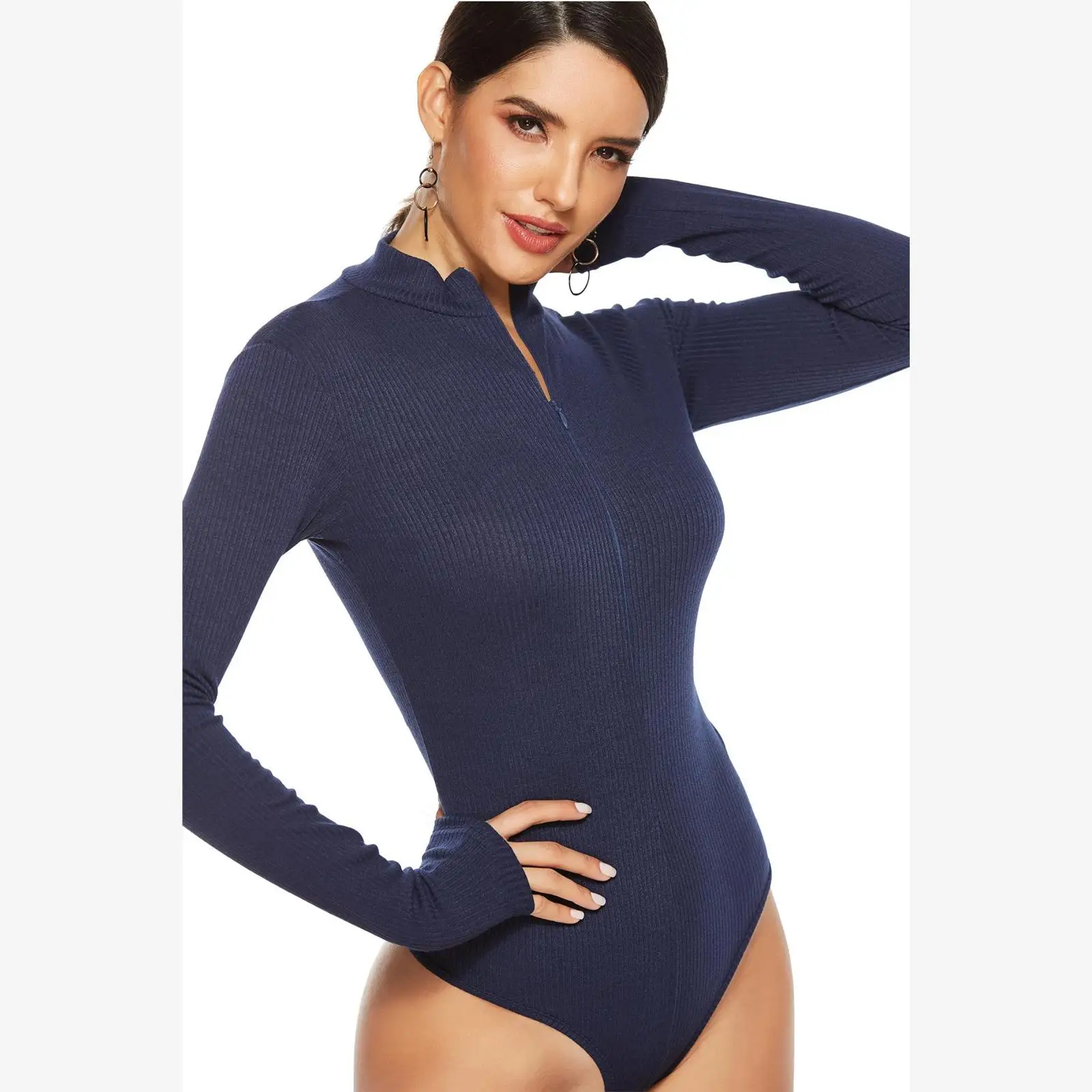 plus Size Autumn Women Bodysuits Long Sve 5XL Jumpsuits round Ne Zipper Closure  Color Slim Fit Large Size Dres