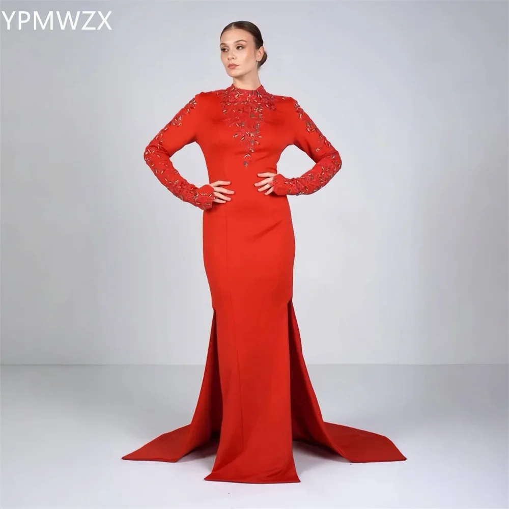 

Customized Evening Dress Formal Party Occasion YPMWZX High Collar Mermaid Floor Length Skirts Bead Bespoke Dresses Wome