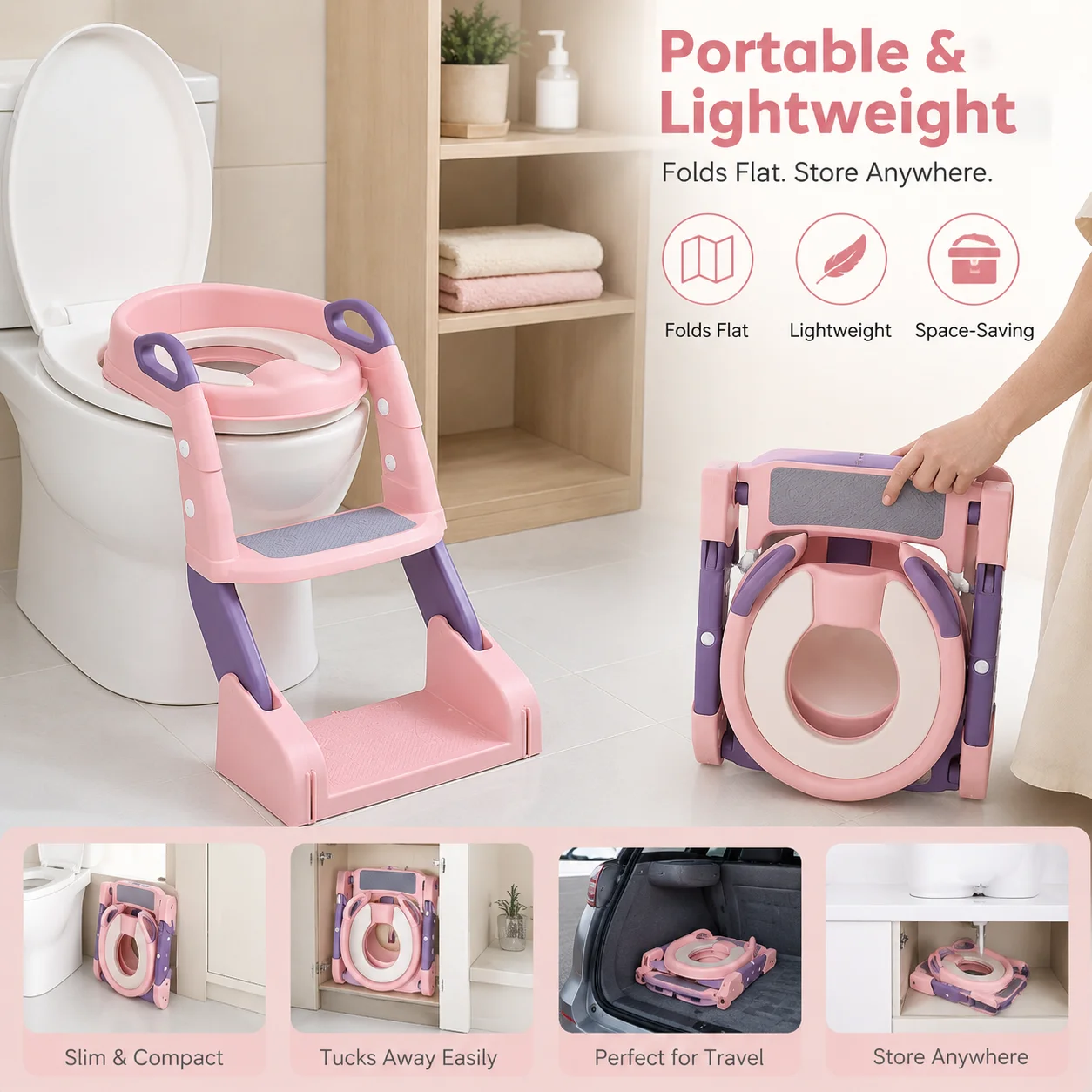 新しい高さ調節可能なポータブル子供用おまるシート、折りたたみ式トイレトレーナー、防水クッションマット付き、幼児のおまるに最適