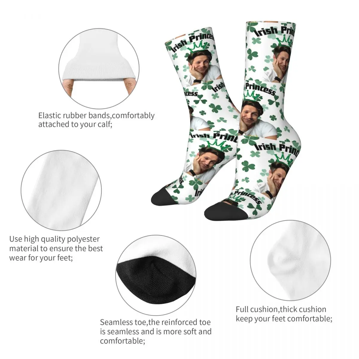 Niall Horan Irish Princess Fans Merchandise Crew Socks Cozy Sport Long Stockings Cotton for Women\'s Best Gift Idea