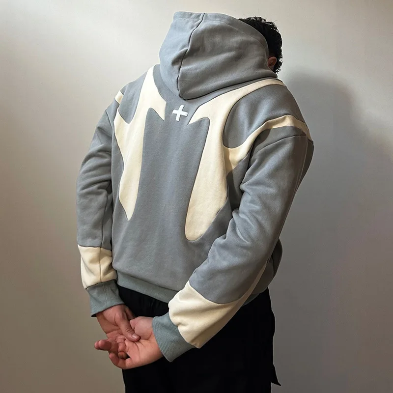 European and American Spring and Autumn Winter New Street Hip Hop Splicing Printed Hoodie Y2K Harajuku Style Coat Hoodie