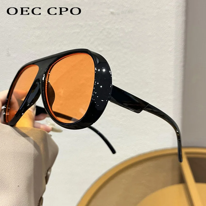 OEC CPO موضة مزدوجة الجسور الطيار النظارات الشمسية النساء إطار كبير ظلال UV400 نظارات شمسية الرجعية الإناث برتقالي أصفر النظارات