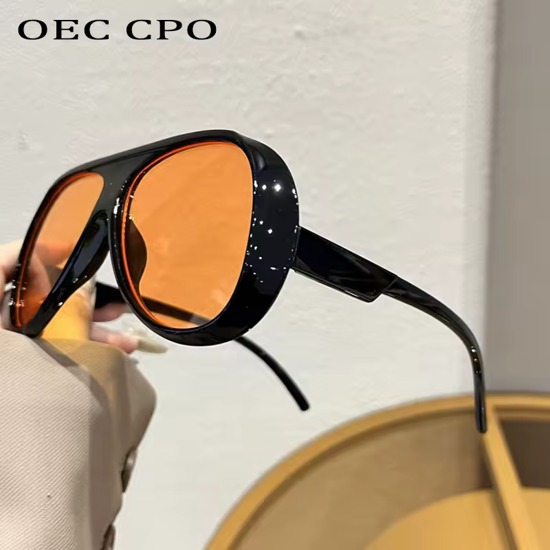 OEC CPO Fashion Double Bridges Pilot Sunglasses Women Large Frame Shades UV400 Retro Sun Glasses Female Orange Yellow Eyewear - Image 2