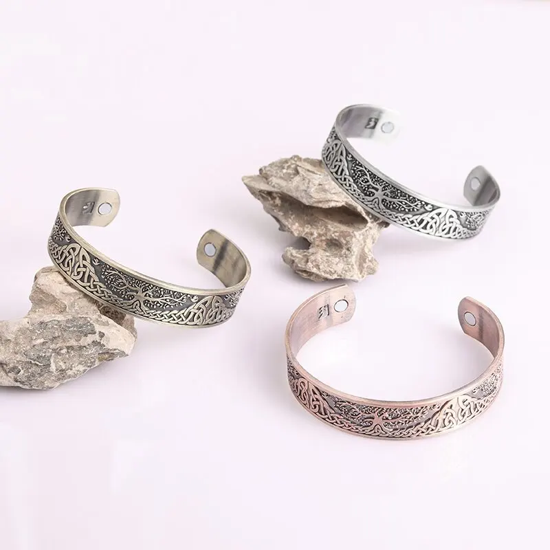 Nam Vintage Viking Sóc Cây Hoa Văn Từ Tính Trị Liệu Hợp Kim Vòng Tay Viking Món Quà Trang Sức Cho Chồng