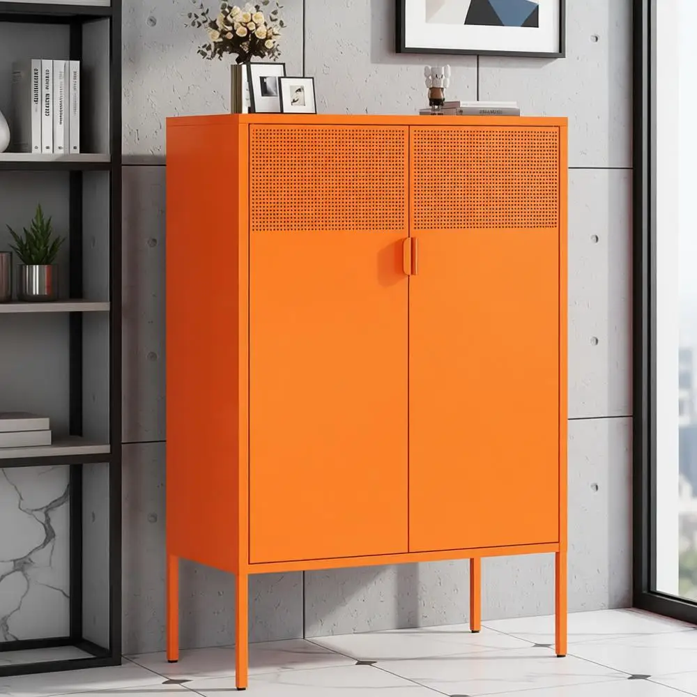 

Двухдверный металлический шкаф для хранения вещей — высота 47, 3-х уровневые регулируемые полки, универсальный шкафчик для дома, офиса, кухни