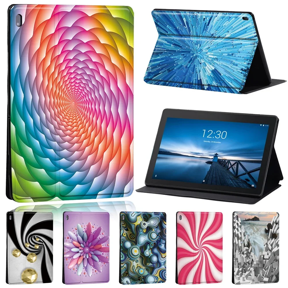 

Case For Lenovo Tab E10 10.1 Inch / M7/M8/M10 10.1 Printing PU Leather Stand Tablet Shell Folio Protective Cover + Free Stylus