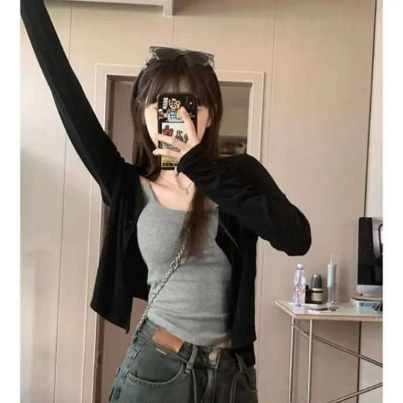 Black Modal Cotton Thin Air Conditioner Cardigan Women's Summer Trendy Lazy Style Small Shawl Fashionable Short Outerwear