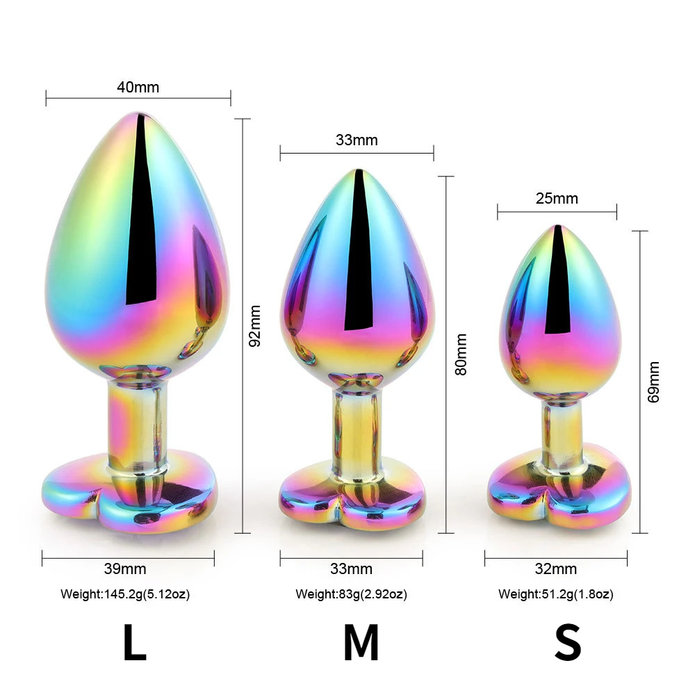 1PC Colorful Heart-shaped SM Metal Anal Plug Fetish Toys for Adult Anal Expanse Kit Stainless Steel Plug Adult Sex Toy 3 Size