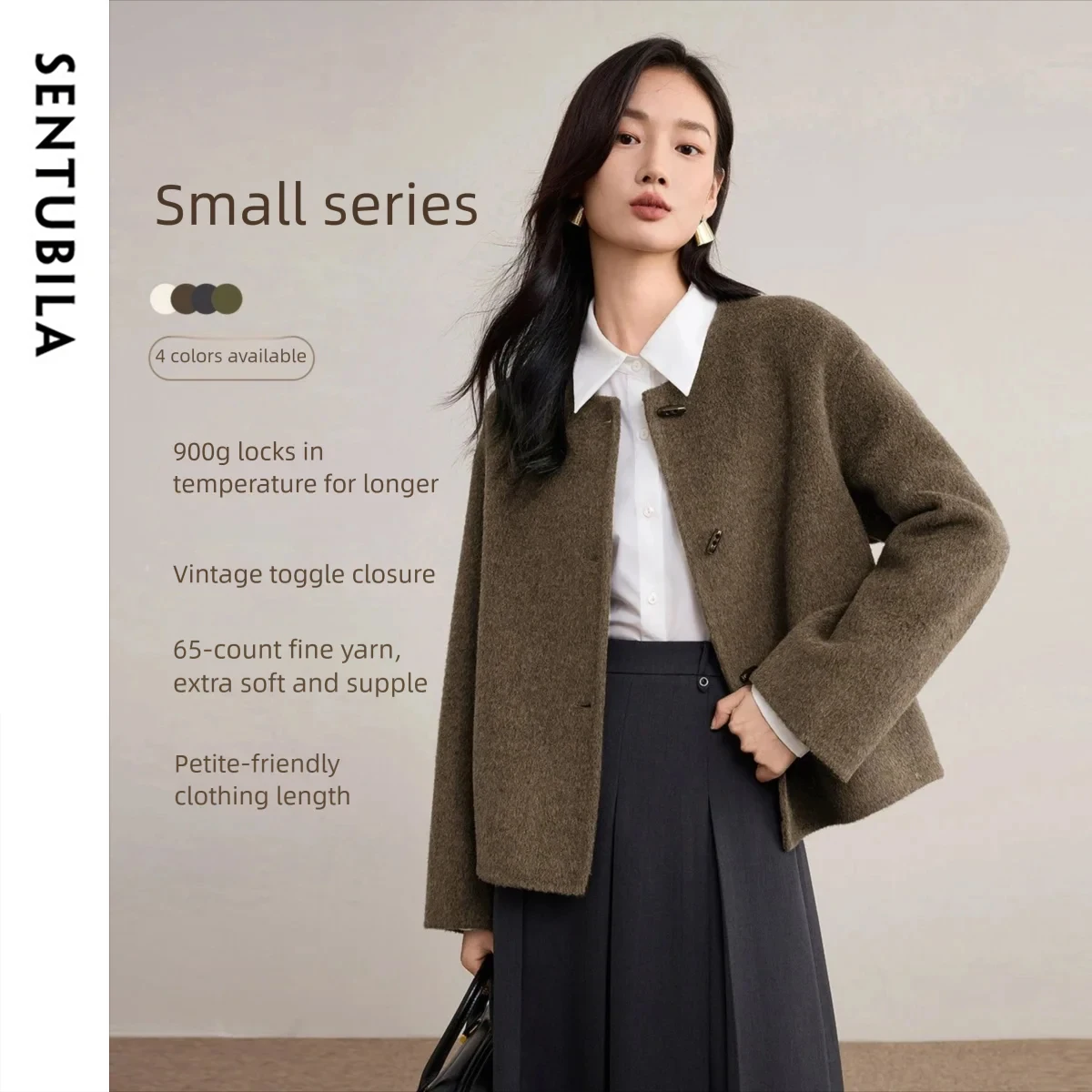 

SENTUBILA Women's Woolen Jacket 2025 Winter O-neck Long Sleeve Down Jackets Toggle Buttons Outerwears Female Clothing W54OG1878