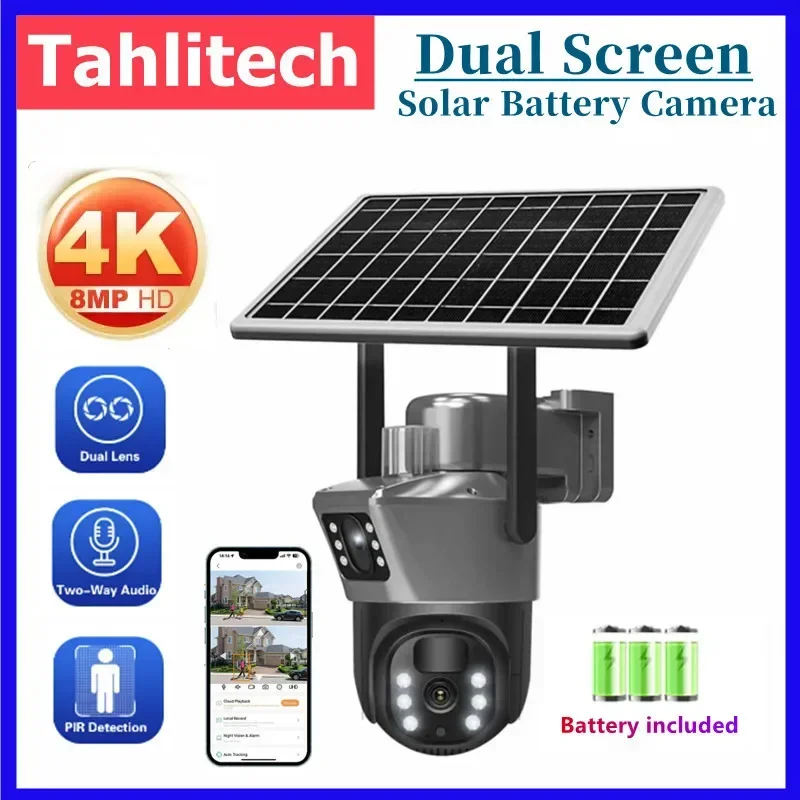 dual lens solar camera com dual screen deteccao de movimento cctv human auto tracking cameras de vigilancia 4k 8mp wifi 01