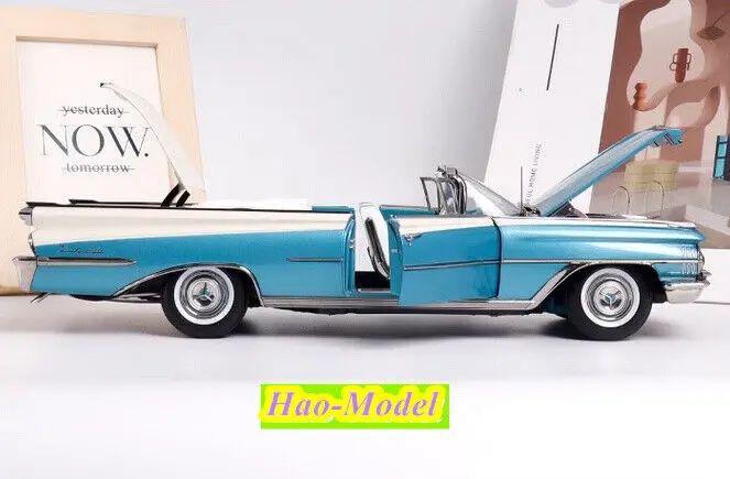 子供のための合金ダイキャストメタルカーモデル、サンスター、1/18 oldsmobile 98、黒と青、装飾品コレクション、男の子の趣味のおもちゃ、ギフト