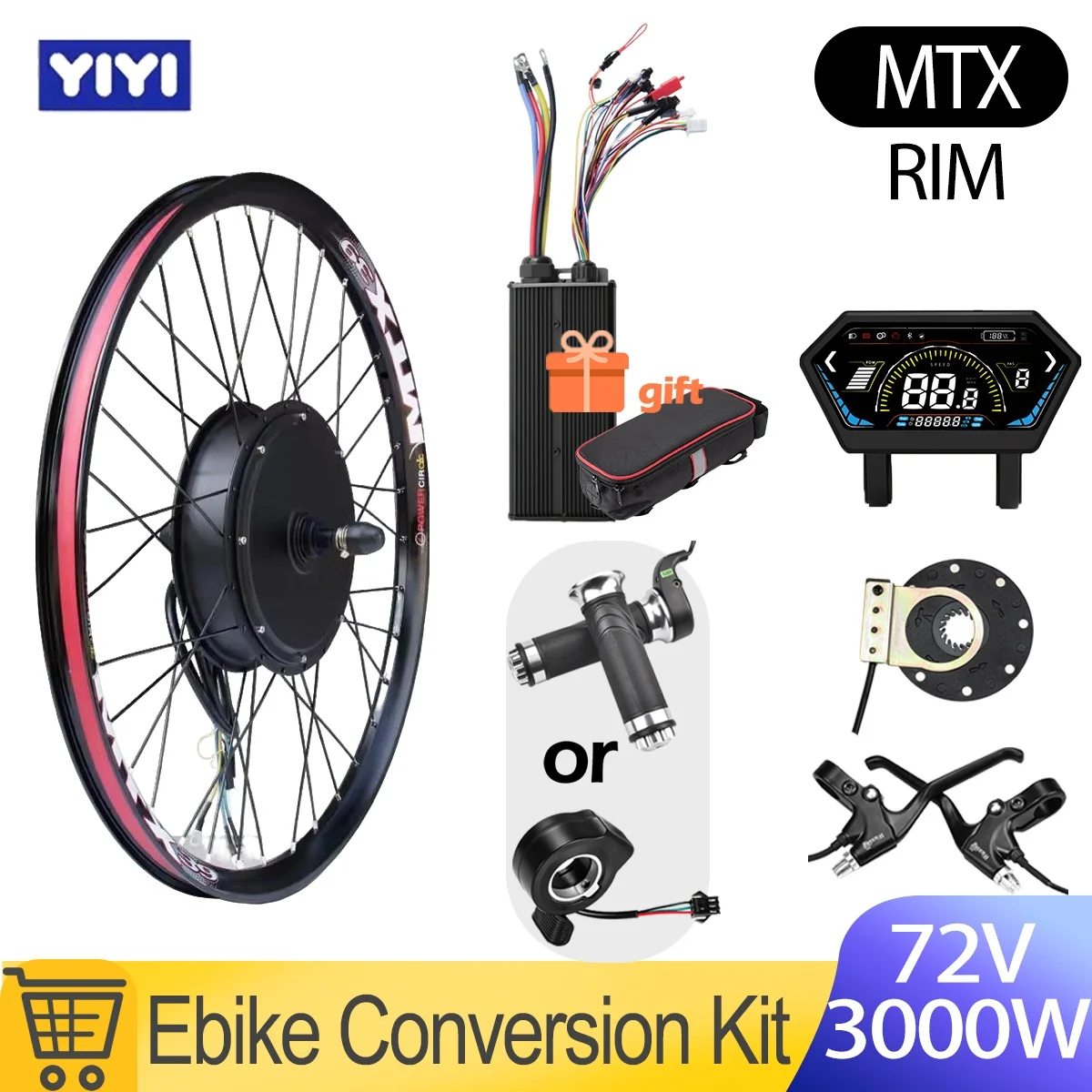 

Комплект для переоборудования электровелосипеда: мотор-колесо MTX39 RIM 72V 5000W, контроллер 100A, скорость до 70 км/ч, заднее вращающееся колесо 130 мм, высокое качество.