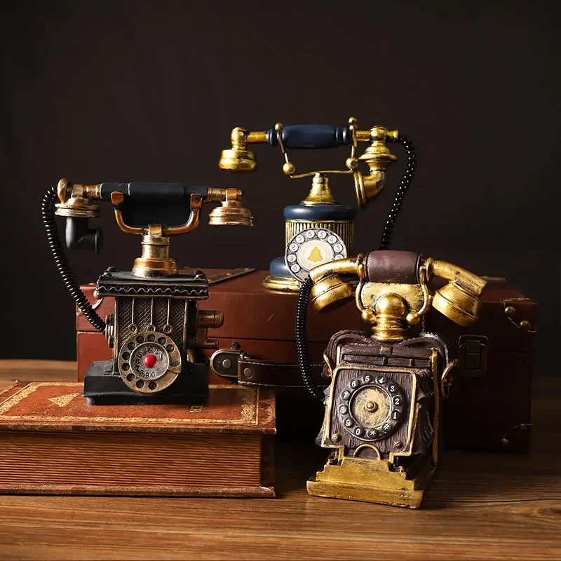 Retro Vintage Telephone Model Wall Hanging Furniture Phone Crafts Gift for Coffee Bar Old Antique House Phones Statue Decoration