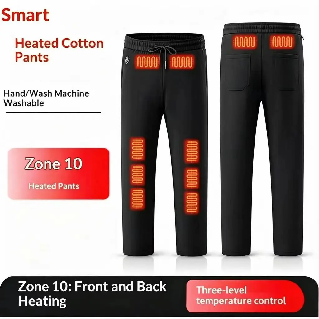Mens Plus Size Charging Heated Pants Ten Zone Constant Temperature Fleece Lined Thermal Trousers Warm Outdoor Winter CasualDaily