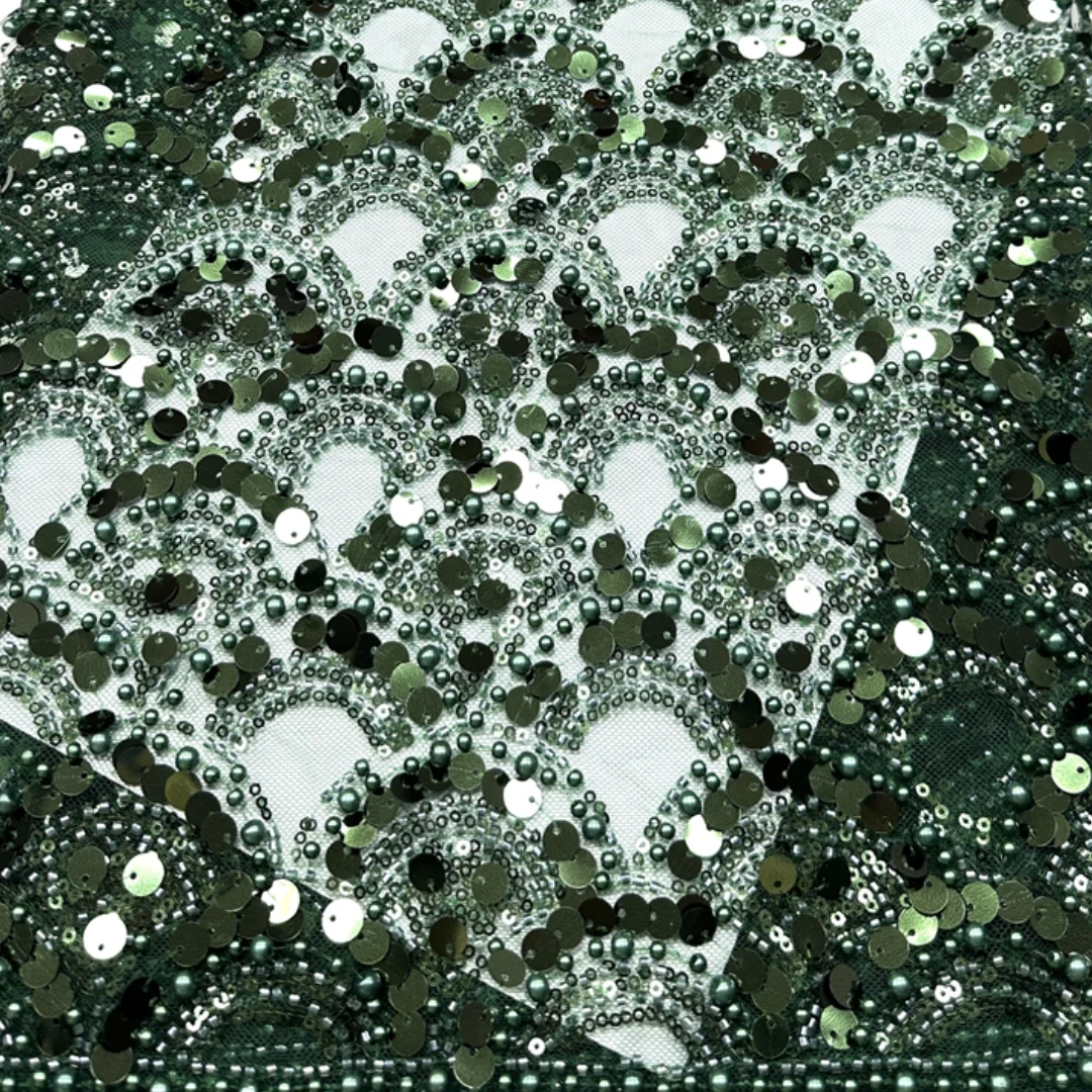 

Premium Wave Fan Beaded Sequins Tulle Lace Fabric African Sequins Scallop Wedding Party Dress Sewing Beaded Mesh Fabric