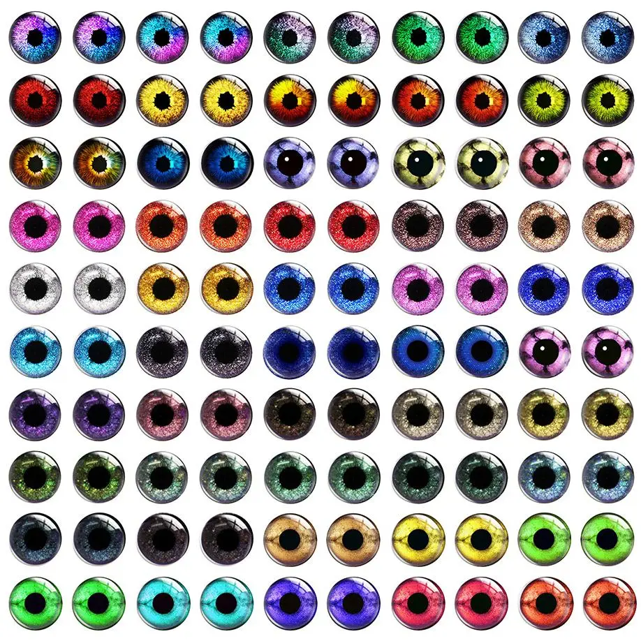 100pcs/50pairs 6 8 10 12mm Mixed Horse Dinosaur Animals Sparkling Doll Eyes Chips Photo Glass Cabochons DIY Jewelry Accessories