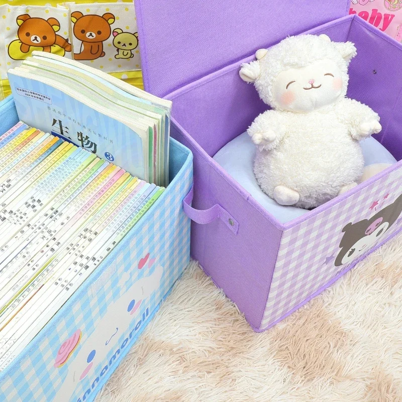 Anime Sanrio MINISO 데스크탑 플립 탑 보관 상자 HelloKitty 만화 문구 화장품 접이식 가정용 잡화 보관 상자