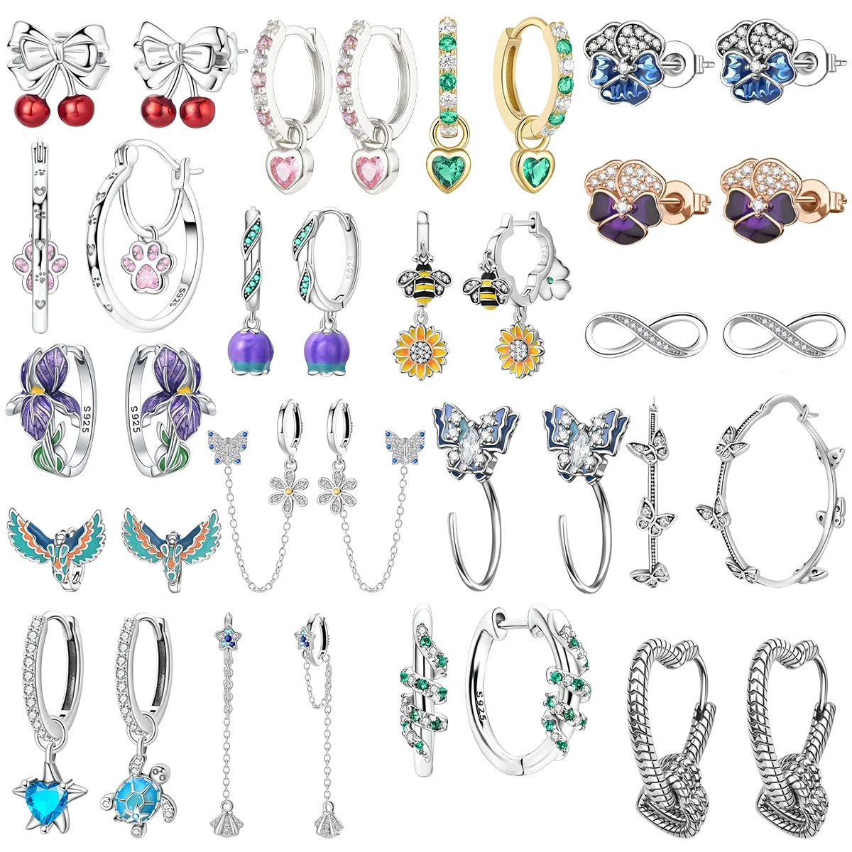 

Earrings Gifts for Mom New Original 925 Sterling Silver Bowknot Cherry Stud Earring Butterfly Bee Drop Earring For Woman Jewelry