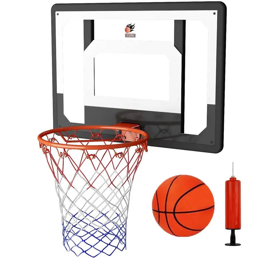 

Wall Mount Large Basketball Hoop with Door Hooks, 32 x 23 Backboard, Ball and Rim, Outdoor lndoor Basketball Hoops Games Set for