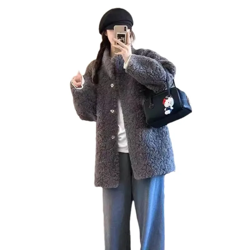 Women Faux Fur Mid Legnth Coats Jackets Stand Collar Coat Thick Warm Y2k Streetwear Jacket Casual Loose Outerwear Autumn Winter