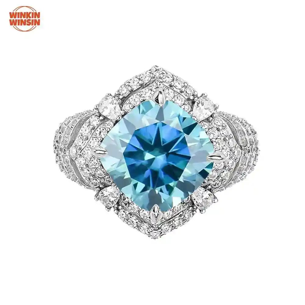 

Winkin Winsin S925 Pure Silver 5 Carat Cushion Cut Moissanite Women's Ring Silver Jewelry