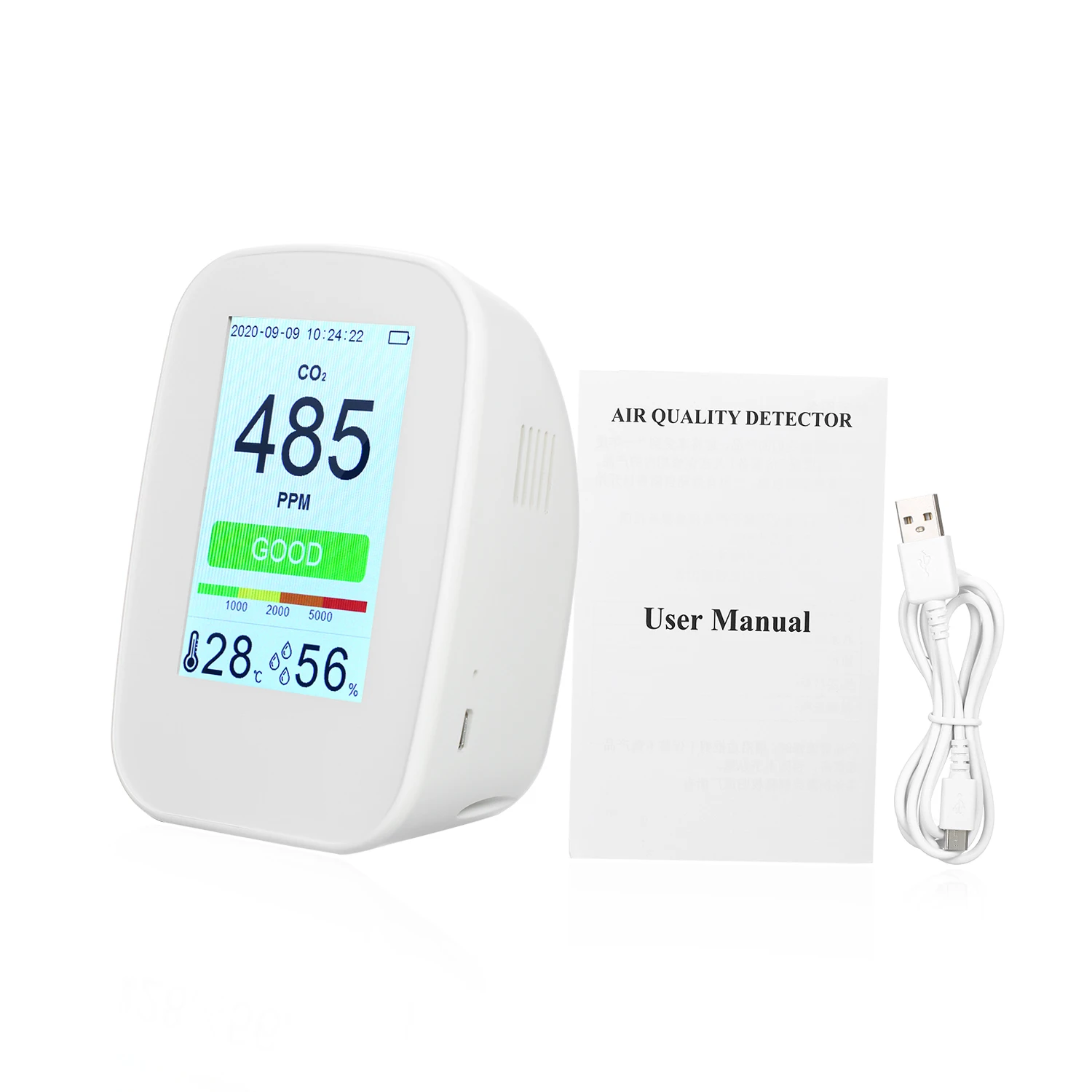 Desktop CO2/RH/Temp 3-in-1 Multifunctional Air Quality Detector Indoor/Outdoor CO2 Meter Temperature Humidity Monitor CO2 Tester