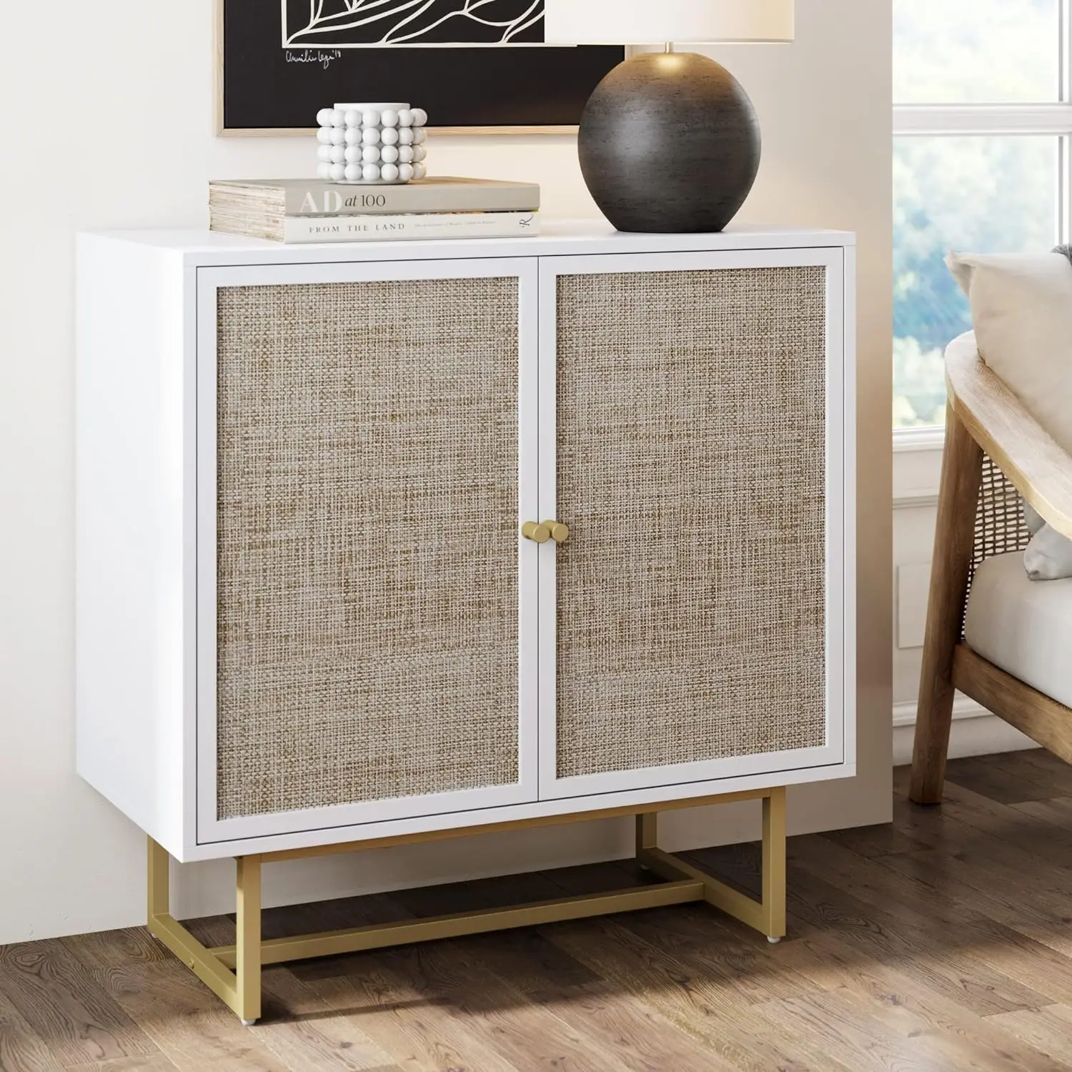 

Nathan James Accent Boho Modern Free Standing Buffet Sideboard Hallway, Entryway, Dining Living Room, 1 Storage Cabinet, Kova