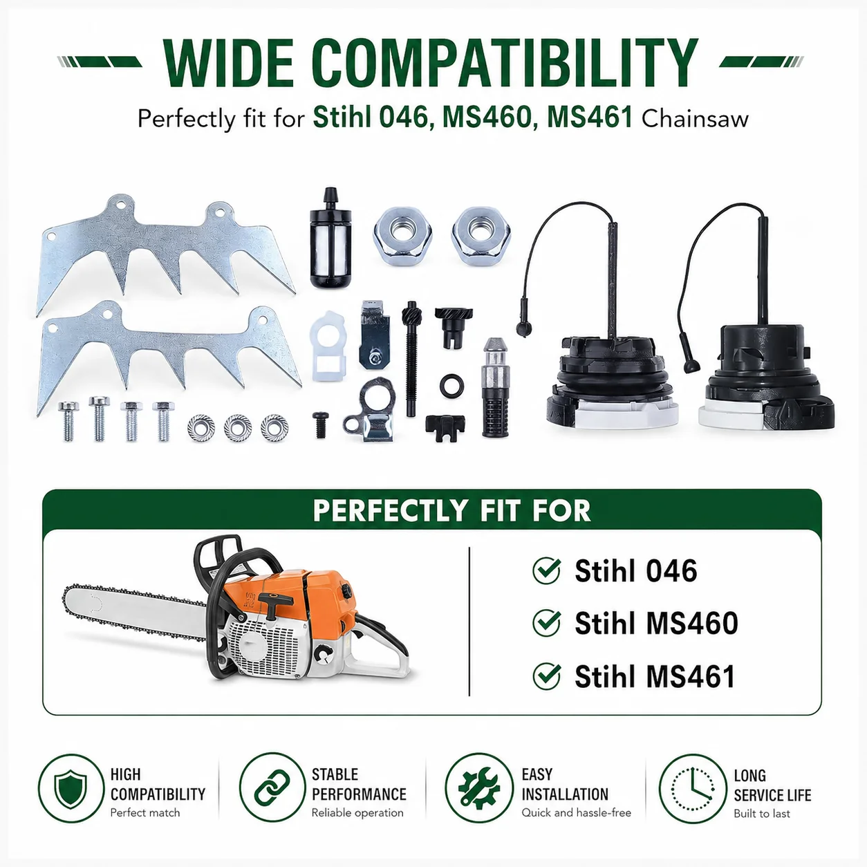 Bumper Spike Felling Dog Kit Fuel Oil Caps Filters Chain Adjuster Set with Bolts Screws For Stihl 046 MS460 MS461 Chainsaw Parts