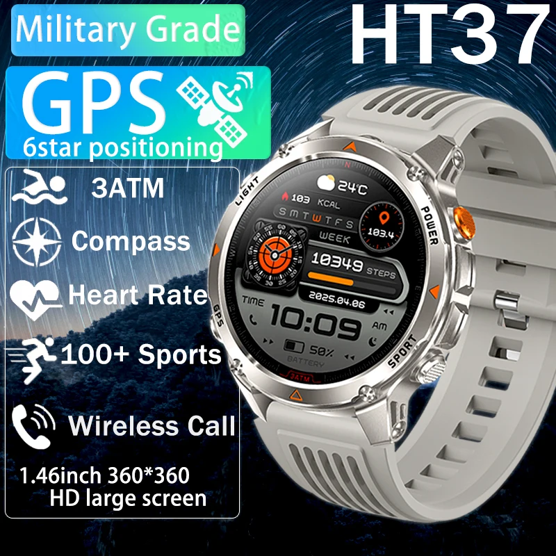 New Outdoor Men GPS Smart Watch 1.46 HD Display Built-in Compass Barometric Altimeter LED Flashlight Bluetooth Call Smart Watch