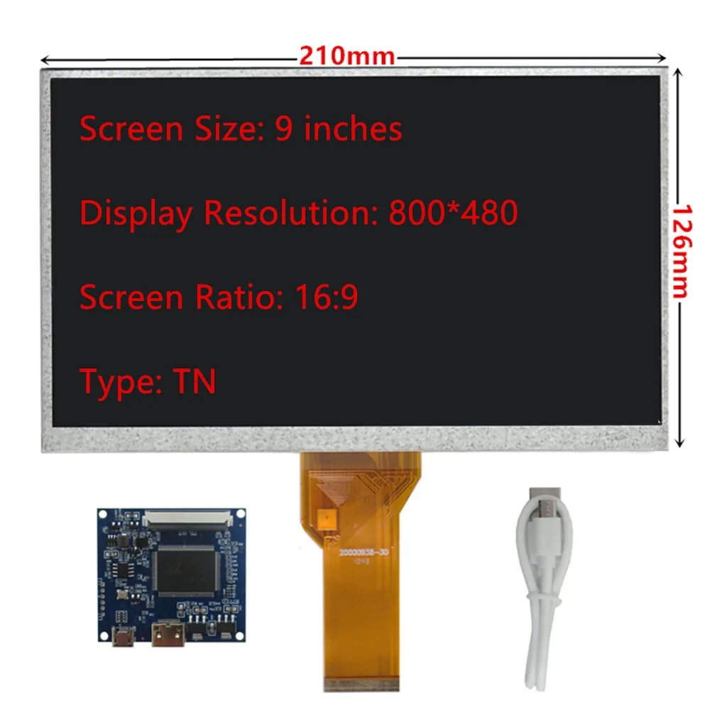 

9-дюймовый 800x480 ЖК-экран, плата драйвера, мини-вход HDMI, совместимый для Raspberry Pi, ПК с Windows, мини-компьютер, монитор «сделай сам»
