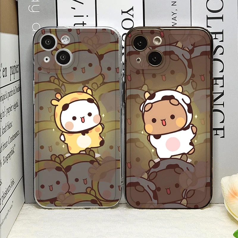 Simpatico orso animale BUBU DUDU Coppia Custodia per telefono per IPhone 16 Pro Max 15 14 13 12 11 Mini X XR XS SE2 7 8 14 Plus Copertina morbida accoppiata
