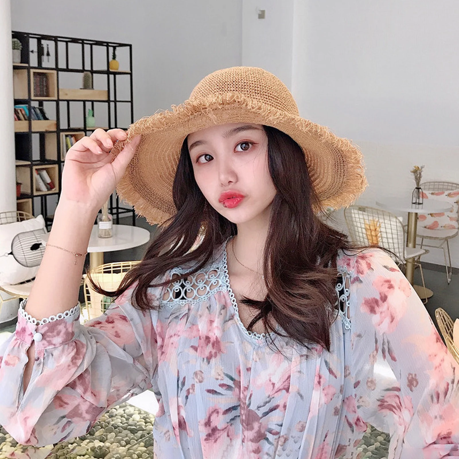 

1pc Sun Protection Straw Hat Breathable Lightweight Women Wide Brim Woven Sun Hat For Beach Garden Outdoor Travel Camping Hiking