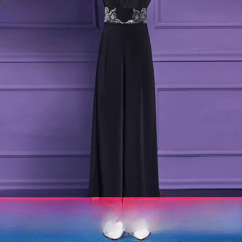 

Женские брюки с высокой талией и широкими штанинами, осенние, с объемной вышивкой, драпированные, прямые, свободные, повседневные, оригинальный дизайн